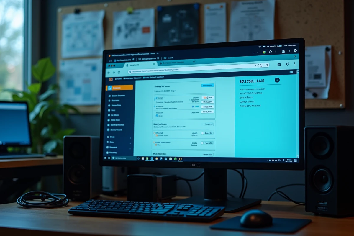 Écran d'ordinateur affichant l'interface de configuration d'un routeur accessible via l'adresse IP 192.168.1.1 dans un espace de travail informatique